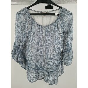 Lucky Brand Crop Top Womens XS Off Shoulder 3/4 Sleeve White Floral Viscose